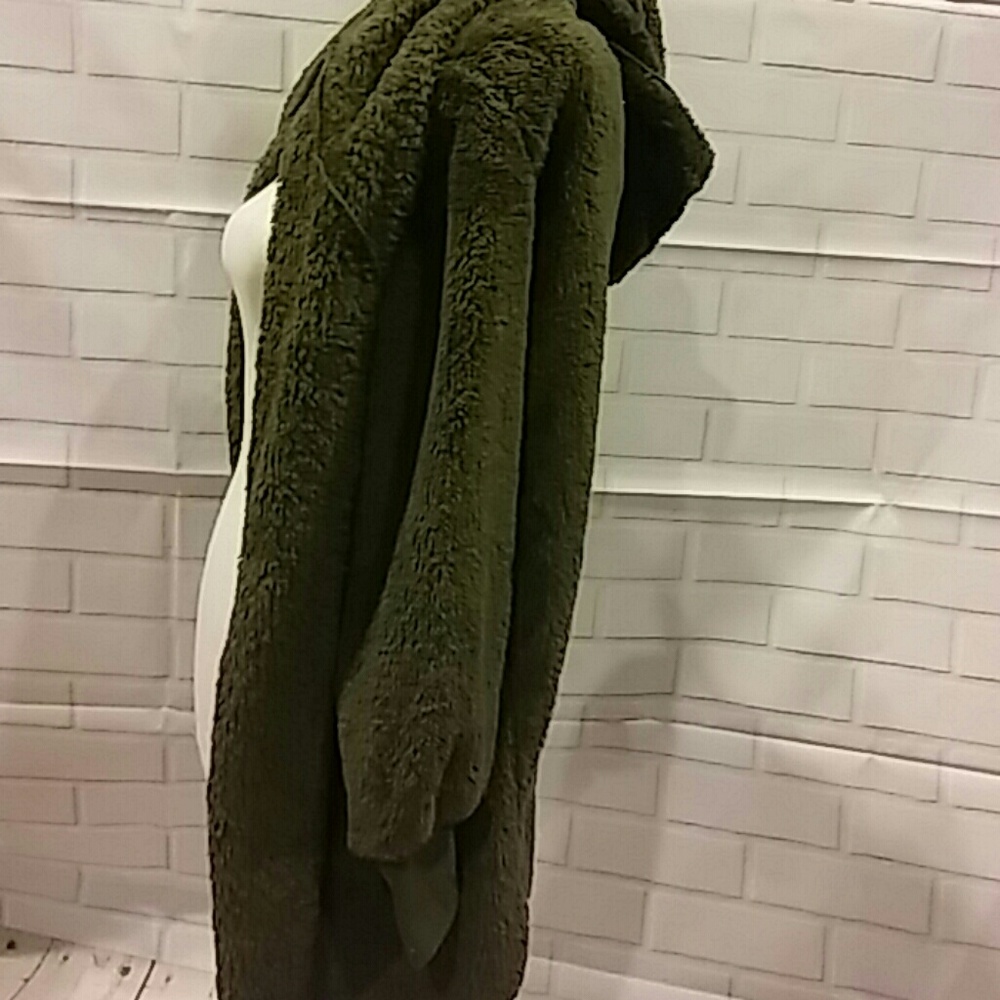 SUPER SOFT FUZZY fleece cardigan hoodie Army Green - Picture 5 of 6